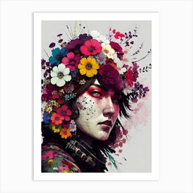 Girl With Flowers On Her Head 1 Art Print