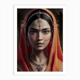 Woman In An Orange Sari Art Print