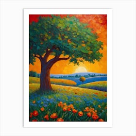 Sunset In The Field Art Print