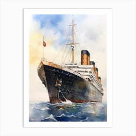Titanic Ship On The Sea Watercolour 3 Art Print