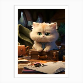 Sweet Baby Kitten Hits the Books Print Art Print