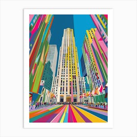 Rockefeller Center New York Colourful Silkscreen Illustration 2 Art Print