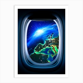 Airplane window with Moon, porthole #8 Art Print