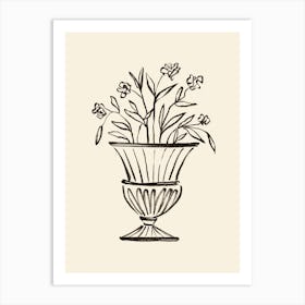 Garden Pot Floral Antique Vase Greco-roman Still Life - Black and White Art Print