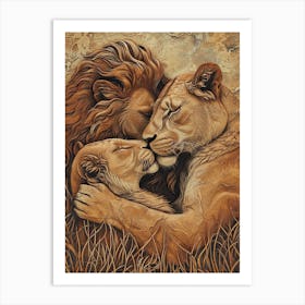 Barbary Lion Relief Illustration Family 4 Art Print