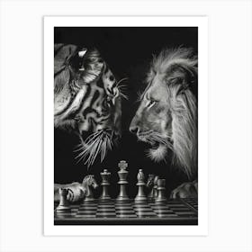 Two Tigers Playing Chess Art Print