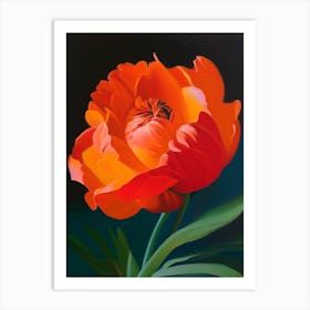 Single Stem Of Peony Orange Colourful 1 Painting Art Print
