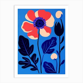 Blue Flower Illustration Poppy 4 Art Print