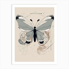 Boho Minimalist Butterfly Sketch v1 Art Print