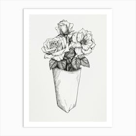 English Rose In A Pocket Line Drawing 2 Art Print