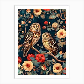 Owls On A Branch Art Print