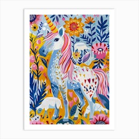 Unicorn With Lambs Fauvism Inspired 1 Art Print