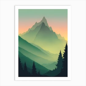 Misty Mountains Vertical Composition In Green Tone 44 Art Print