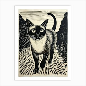 Siamese Cat Relief Illustration 1 Art Print