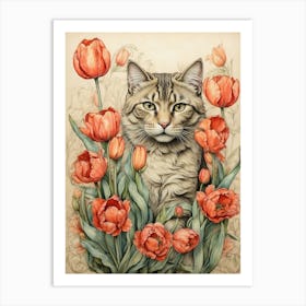 Cat In Tulips Art Print