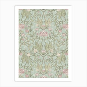 Teal Pink Morris Floral Damask Art Print