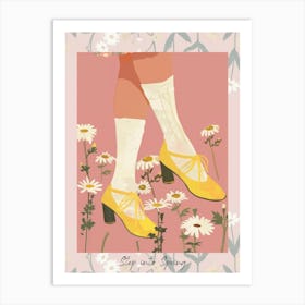 Step Into Spring Woman Yellow Shoes With Flowers 4 Art Print