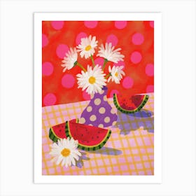 Watermelon And Daisies Art Print