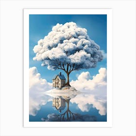 White house and tree Art Print