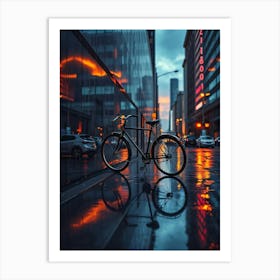 Reflection Of A Bicycle at the City In The Rain Art Print