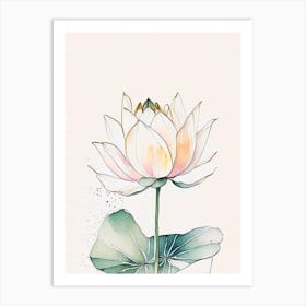 Lotus Flower In Garden Minimal Watercolour 2 Art Print