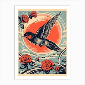 Vintage Bird Linocut Swallow 4 Art Print