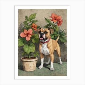 Boxer Dog With Flowers Art Print