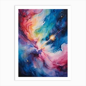 Abstract Watercolor Of A Vivid Pink Nebula With An Explosion At Its Core Galaxies Unfurling In The (2) Art Print