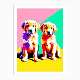 'Golden Retriever Pups', This Contemporary art brings POP Art and Flat Vector Art Together, Colorful Art, Animal Art, Home Decor, Kids Room Decor, Puppy Bank - 53rd Art Print