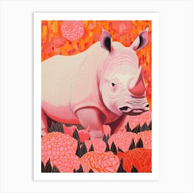 Wavy Lines Pink & Orange Dotty Rhino 4 Art Print