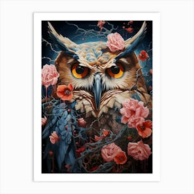 Owl With Flowers Art Print