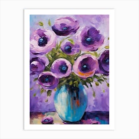 Purple Anemones in a Blue Vase Art Print