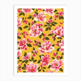 Magnolia Floral Print Retro Pattern Flower Art Print