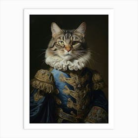 Cat In Medieval Blue Clothing Art Print