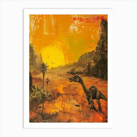 Dinosaur At Sunset Painting Art Print