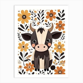 Floral Cute Baby Cow Nursery (18) Art Print