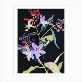 Neon Flowers On Black Lilac 2 Art Print