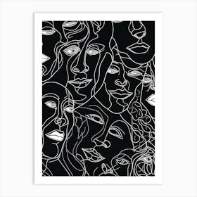 Faces In Black And White Line Art 1 Art Print