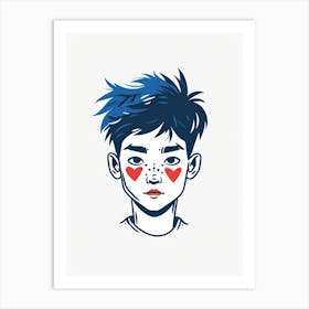 Boy With Hearts On His Face Art Print