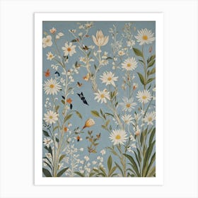 Flowers on Blue Art Print