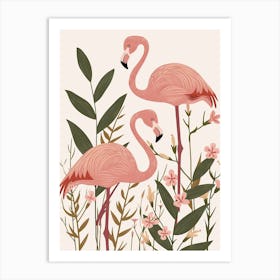 Lesser Flamingo And Oleander Minimalist Illustration 3 Art Print