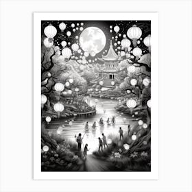 Chinese Lantern Festival Black And White 4 Art Print