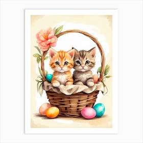 Cute Kittens In A Basket Art Print