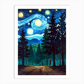 Starry Night In The Forest 1 Art Print