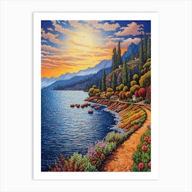 Lake Chelan Washington Pointillism 12 Art Print
