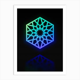 Neon Blue and Green Abstract Geometric Glyph on Black n.0382 Art Print