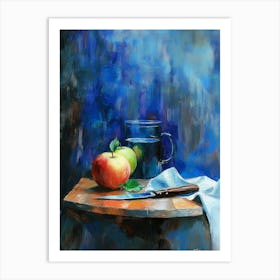 Blue Still Life With A Knife And An Apple Art Print