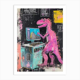 Abstract Dinosaur On The Computer Paint Splash Pink 2 Art Print