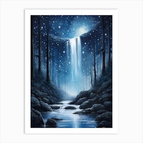 Waterfall In The Night 2 Art Print