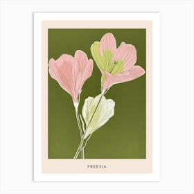 Pink & Green Freesia 2 Flower Poster Art Print